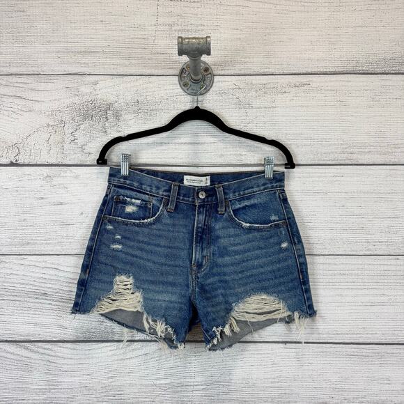 Abercrombie & Fitch Women's Mid-Rise Boyfriend Distressed Jean Shorts Size 26 - Picture 1 of 6